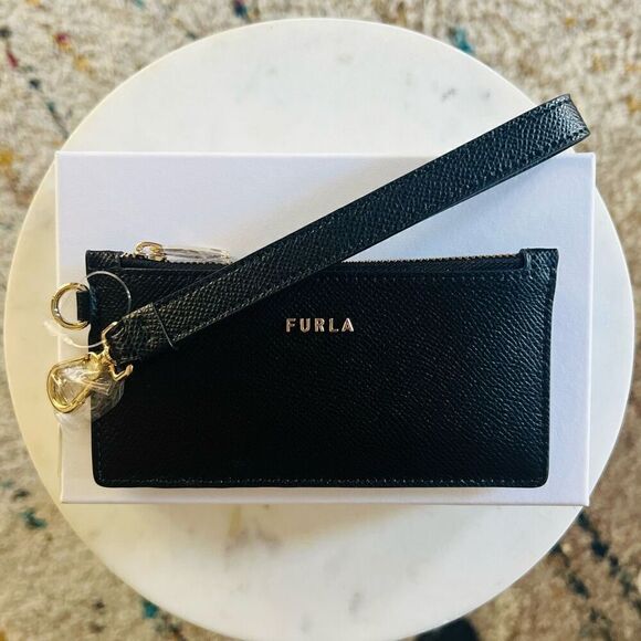 FURLA Classic‎ Credit Card Case Leather Wallet Wristlet, Black, Wrist Strap, NWT - Picture 14 of 16